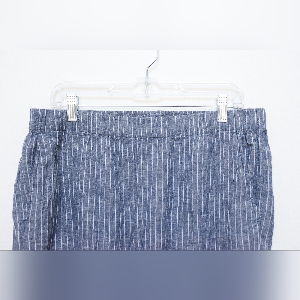 Eileen Fisher Puckered Organic Linen Wide Leg Pants Striped 100% Linen Size LP - Picture 5 of 10